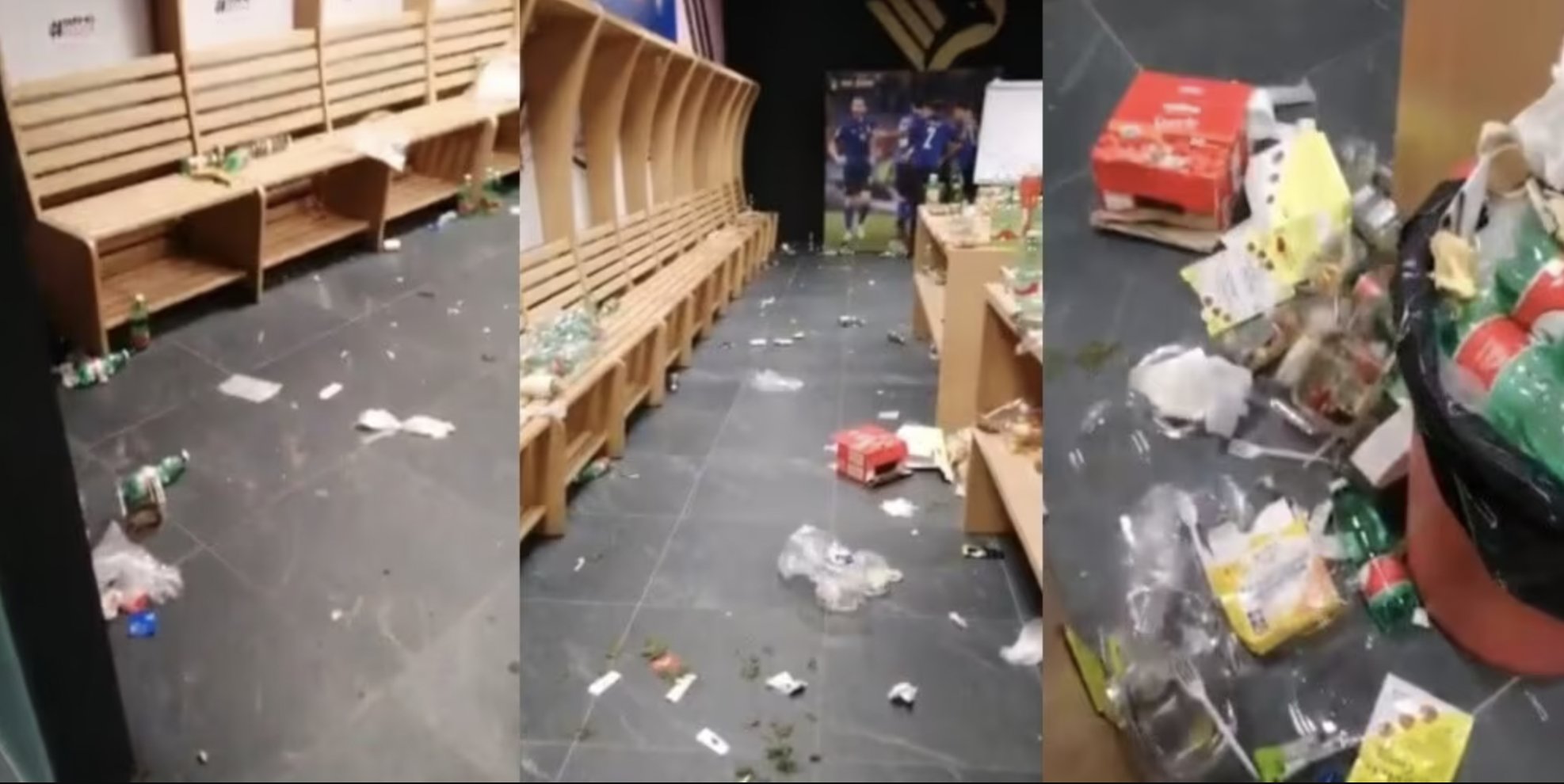 日本0-1哥斯達(dá)黎加后更衣室像垃圾場