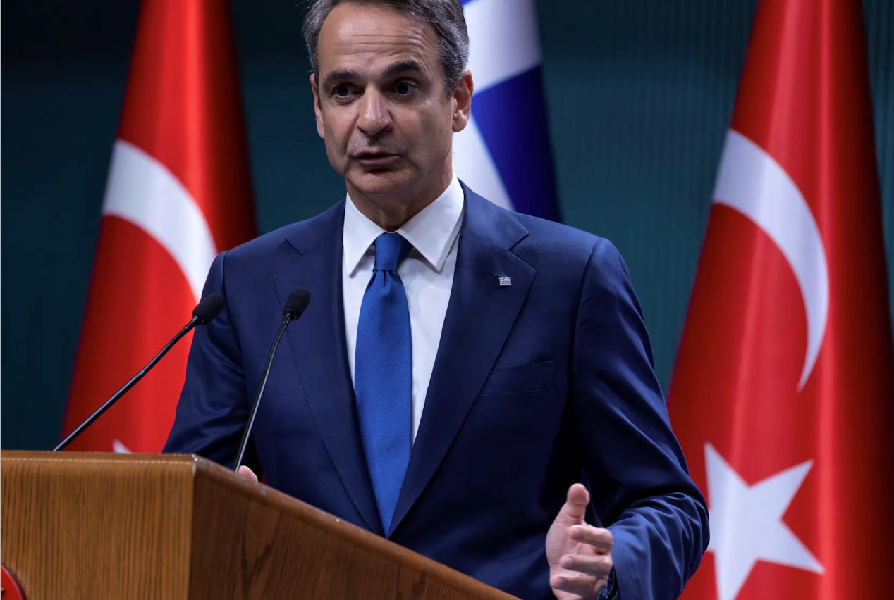 5月13日，希臘總理基里亞科斯&middot;米佐塔基斯在土耳其安卡拉總統府出席與土耳其總統塔伊普&middot;埃爾多安舉行的新聞發布會。