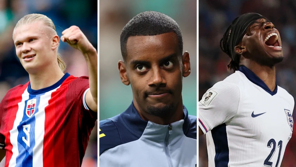 哈蘭德（左）、伊薩克（中）和馬杜埃克（右）均在國(guó)際比賽期間代表國(guó)家隊(duì)出場(chǎng)