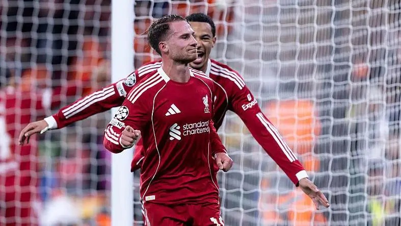 利物浦球員阿萊克西斯·麥卡利斯特打入球隊首球后慶祝